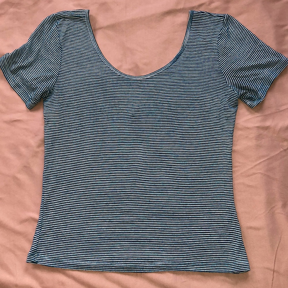 Blue striped, short sleeve shirt
